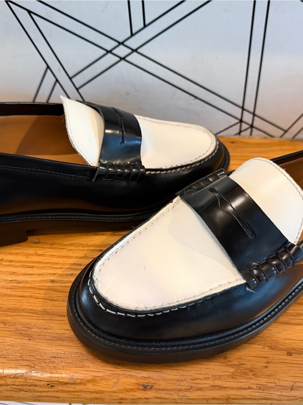 Steve Madden Two-Tone Black and White Leather Penny Loafers